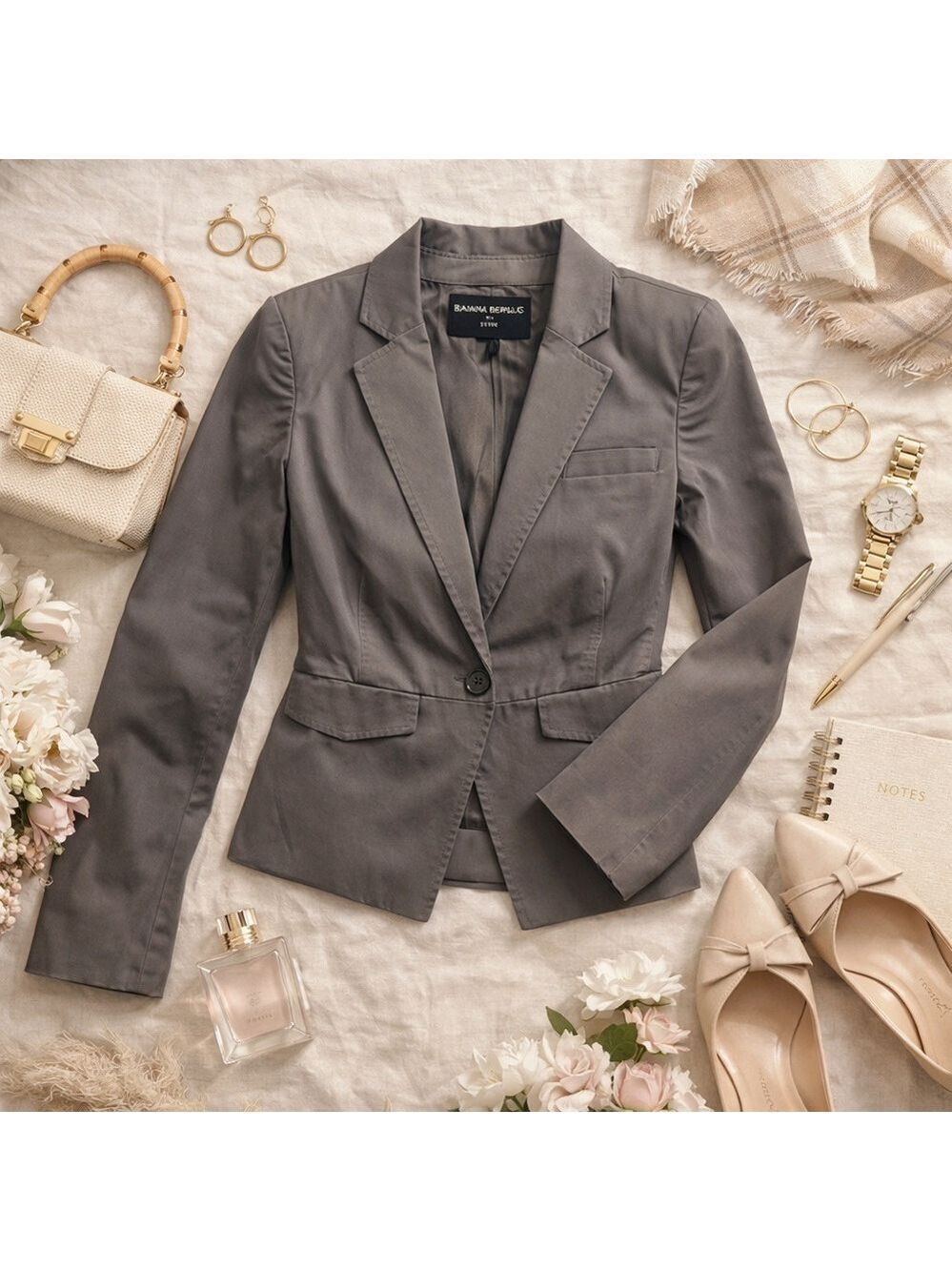 Banana Republic Petite Blazer Structured Gray 6P Professional Career Office Chic